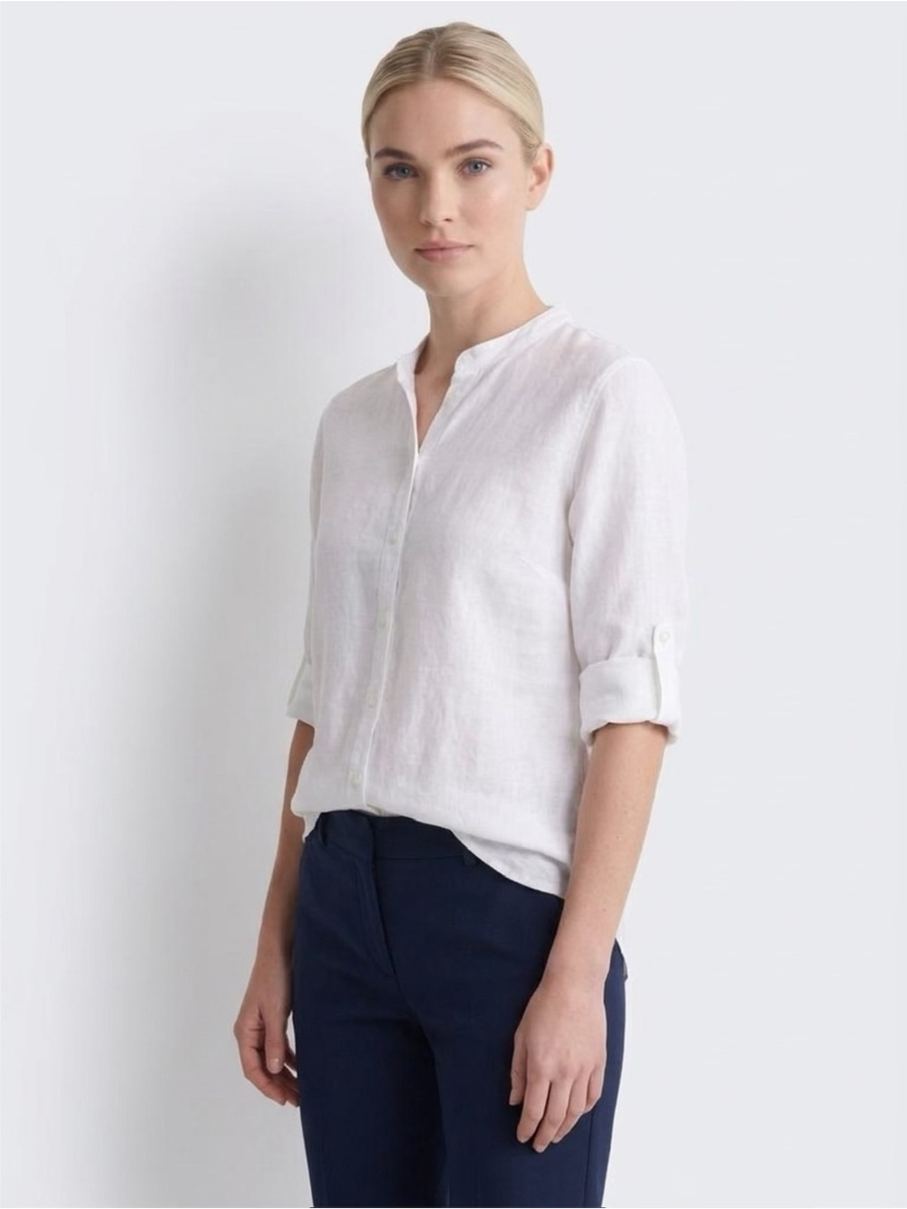 Jones New York Linen Shirt Top Womens Large White Button Front
